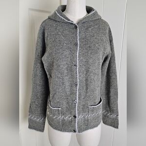 Vintage Lands' End Lambswool Gray Hooded Women's Sweater Size M